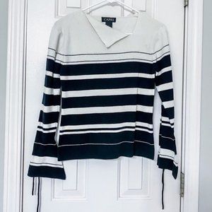 CAPRI • White + Black Striped Statement Sleeve Knit Sweater